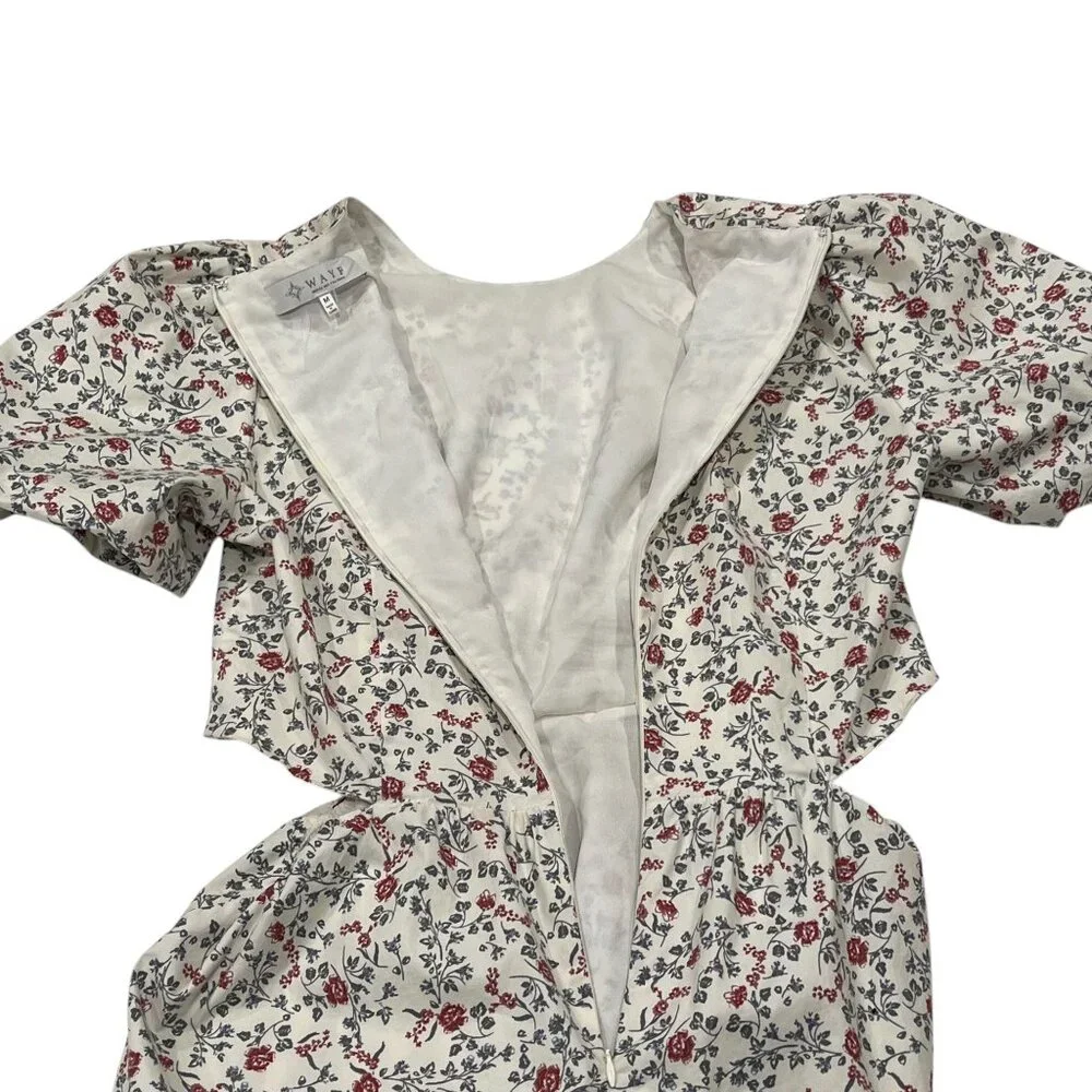 WAYF Tiered Floral Maxi Dress, Cream Blue Red, M